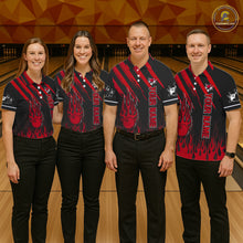 Load image into Gallery viewer, Black and Red Flame Retro Bowling Polo, 1/4 Zip Shirt for Women Custom Vintage Team Bowling Jersey NQS11678