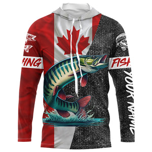 Canadian Flag Musky Fishing Custom long sleeve performance Fishing Shirts, Muskie fishing jerseys NQS5073