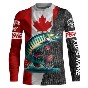 Canadian Flag Musky Fishing Custom long sleeve performance Fishing Shirts, Muskie fishing jerseys NQS5073