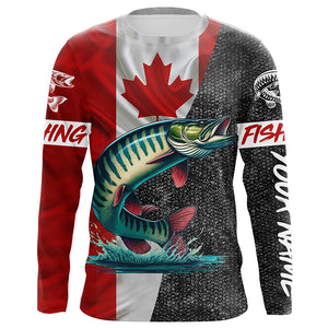 Canadian Flag Musky Fishing Custom long sleeve performance Fishing Shirts, Muskie fishing jerseys NQS5073