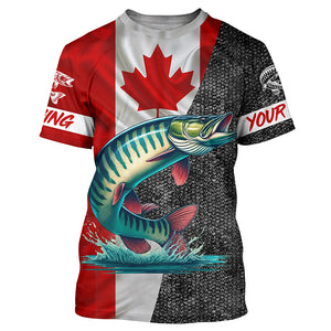 Canadian Flag Musky Fishing Custom long sleeve performance Fishing Shirts, Muskie fishing jerseys NQS5073