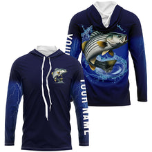 Load image into Gallery viewer, Striped Bass Fishing Blue lightning Custom Long sleeve fishing shirts, striper fishing jerseys NQS326