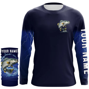 Striped Bass Fishing Blue lightning Custom Long sleeve fishing shirts, striper fishing jerseys NQS326