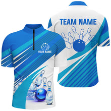 Load image into Gallery viewer, Blue and white Mens bowling shirts Custom bowling team league jerseys, gifts for mens bowlers NQS7547