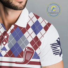 Load image into Gallery viewer, Red, White and Blue argyle pattern golf clubs Mens Golf polo shirts Custom golf attire for men NQS10030