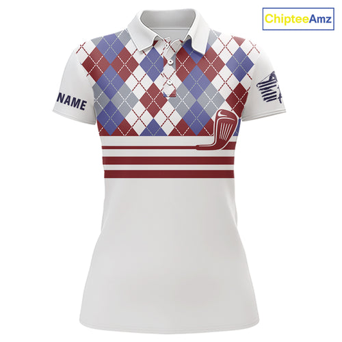 Red, White and Blue argyle pattern golf clubs Women Golf polo shirts Custom golf attire for ladies NQS10030