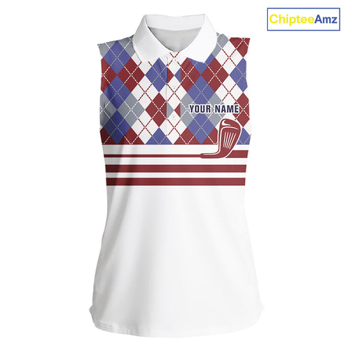 Red, White and Blue argyle pattern golf clubs Sleeveless Golf polo shirts Custom ladies golf attire NQS10030