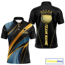 Load image into Gallery viewer, Blue and Gold Mens Golf polo shirts Custom Golf Outfit For Mens Team Golf shirts | Black NQS10033