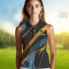 Load image into Gallery viewer, Blue and Gold Women Sleeveless Golf polo shirts Custom Golf Outfit For Ladies Team Golf shirt | Black NQS10033