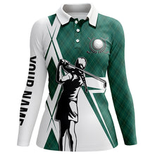 Load image into Gallery viewer, White Women golf polo shirt custom green argyle pattern golf shirts for ladies, golfing gifts NQS5839