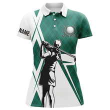 Load image into Gallery viewer, White Women golf polo shirt custom green argyle pattern golf shirts for ladies, golfing gifts NQS5839