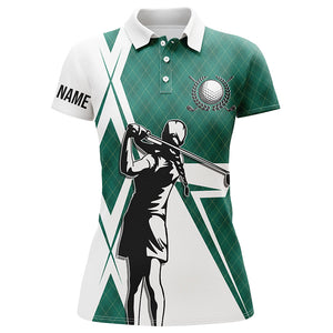 White Women golf polo shirt custom green argyle pattern golf shirts for ladies, golfing gifts NQS5839