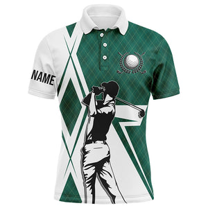 White Mens golf polo shirts custom green argyle pattern golf shirts for men, golfing gifts for mens NQS5839