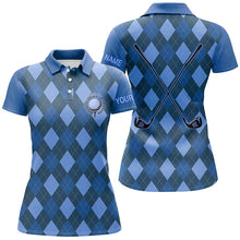 Load image into Gallery viewer, Blue argyle golf clubs Womens golf polo shirts custom name golf outfit women, personalized golf gifts NQS8134