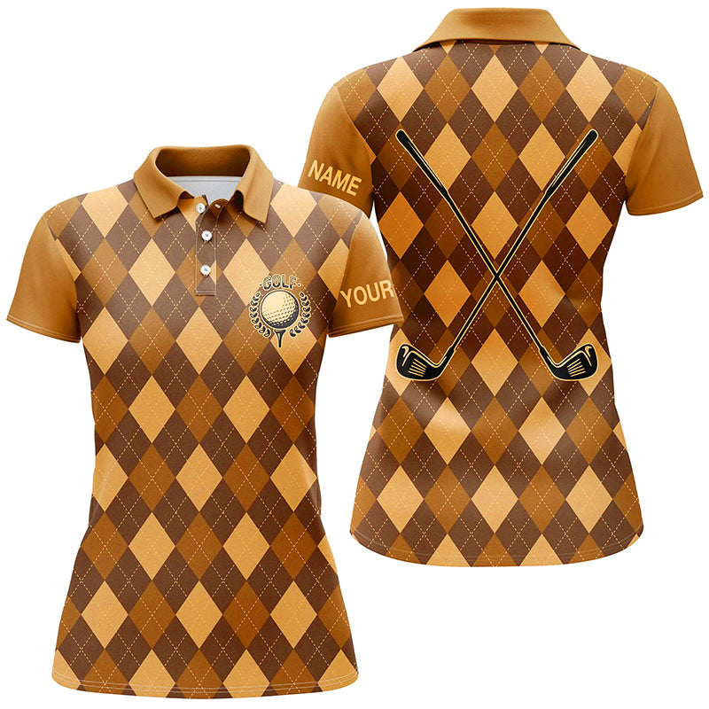 Orange argyle golf clubs Womens golf polo shirts custom golf outfit women, personalized golf gifts NQS8135
