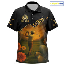 Load image into Gallery viewer, Black &amp; Gold Golf polo shirt for Kid Custom Kid golf tops, gift for golfers NQS10339