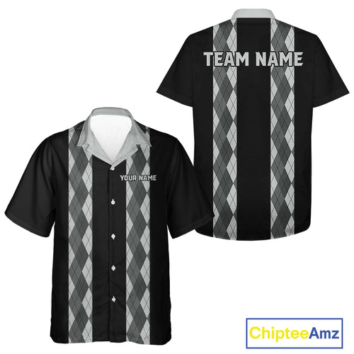 Retro Gray argyle pattern Black Bowling Hawaiian shirt custom bowling team jerseys Bowler Outfits NQS10545