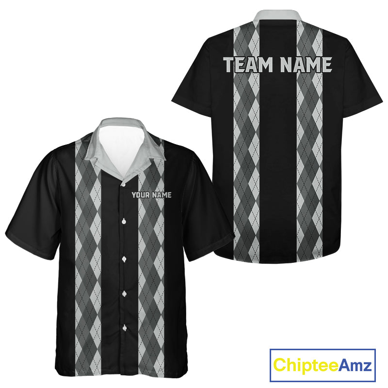 Retro Gray argyle pattern Black Bowling Hawaiian shirt custom bowling team jerseys Bowler Outfits NQS10545