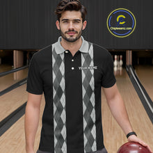 Load image into Gallery viewer, Retro Gray argyle pattern Black Bowling shirts For Men custom bowling team jerseys Bowler Outfits NQS10545