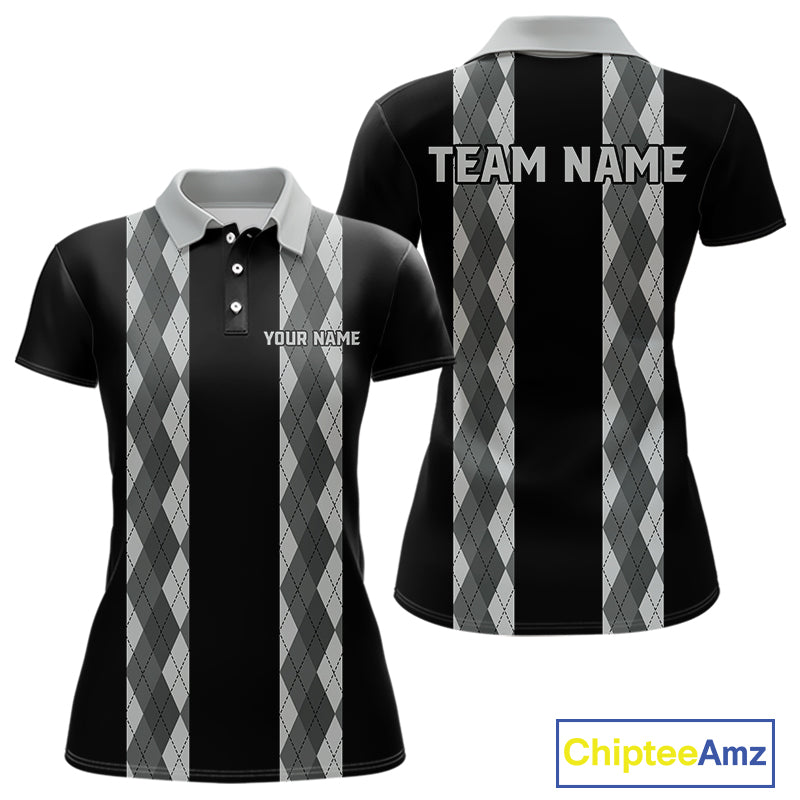 Retro Gray argyle pattern Black Bowling shirts For Women custom bowling team jerseys Bowler Outfits NQS10545