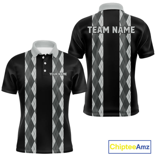 Retro Gray argyle pattern Black Bowling shirts For Men custom bowling team jerseys Bowler Outfits NQS10545