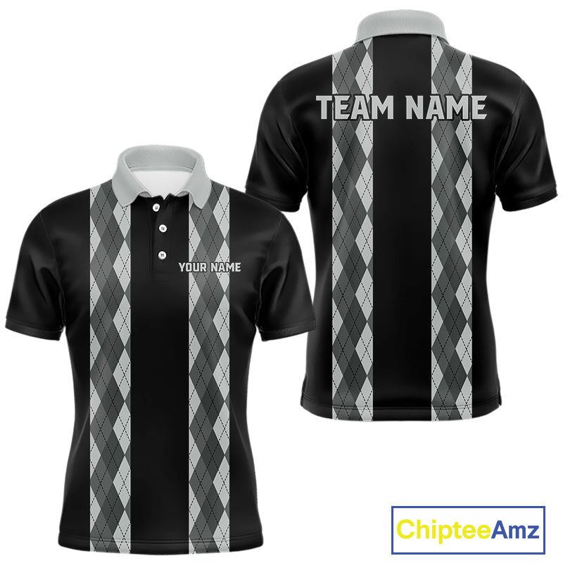 Retro Gray argyle pattern Black Bowling shirts For Men custom bowling team jerseys Bowler Outfits NQS10545