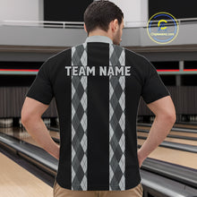 Load image into Gallery viewer, Retro Gray argyle pattern Black Bowling shirts For Men custom bowling team jerseys Bowler Outfits NQS10545