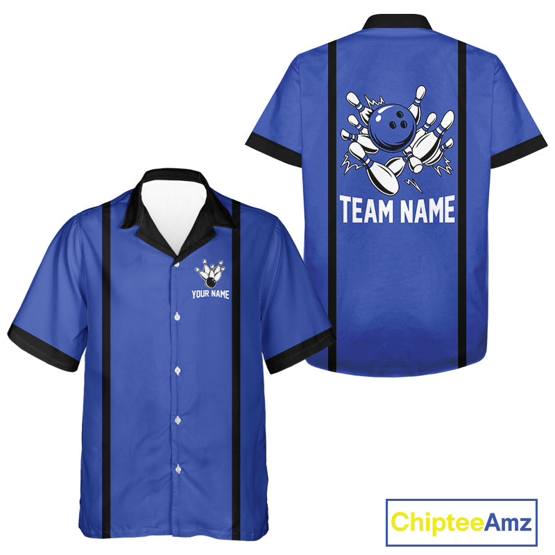 Retro Bowling Hawaiian shirt custom bowling team button up shirts Bowler Outfits | Blue NQS10546