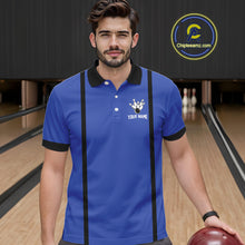 Load image into Gallery viewer, Retro Bowling Polo, Quarter Zip shirts For Men custom bowling team shirts Bowler Outfits | Blue NQS10546