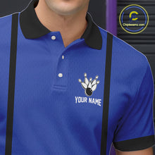 Load image into Gallery viewer, Retro Bowling Polo, Quarter Zip shirts For Men custom bowling team shirts Bowler Outfits | Blue NQS10546