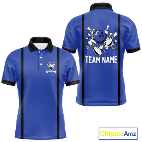Retro Bowling Polo, Quarter Zip shirts For Men custom bowling team shirts Bowler Outfits | Blue NQS10546