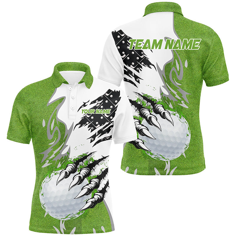 White and Green Golf ball Mens Golf Polo Shirt Custom golf outfit for men, personalized golf gifts NQS8572