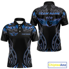 Load image into Gallery viewer, Personalized Black And Blue tribal pattern Bowling Shirts For Men, angel wings Bowling Team jerseys NQS10758