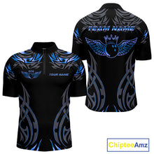 Load image into Gallery viewer, Personalized Black And Blue tribal pattern Bowling Shirts For Men, angel wings Bowling Team jerseys NQS10758