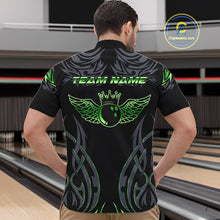 Load image into Gallery viewer, Personalized Black And Green tribal pattern Bowling Shirts For Men, angel wings Bowling Team jerseys NQS10759