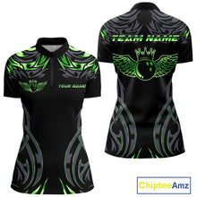Load image into Gallery viewer, Personalized Black And Green tribal pattern Bowling Shirts For Women, angel wings Bowling Team jersey NQS10759