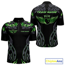 Load image into Gallery viewer, Personalized Black And Green tribal pattern Bowling Shirts For Men, angel wings Bowling Team jerseys NQS10759