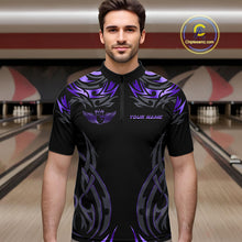 Load image into Gallery viewer, Personalized Black And Purple tribal pattern Bowling Shirts For Men, angel wings Bowling Team jerseys NQS10760