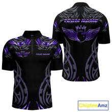 Load image into Gallery viewer, Personalized Black And Purple tribal pattern Bowling Shirts For Men, angel wings Bowling Team jerseys NQS10760