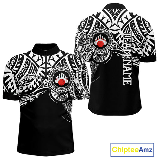 Personalized Black and White Tribal pattern Mens Bowling Shirts Custom Team Bowling outfit for men NQS10761