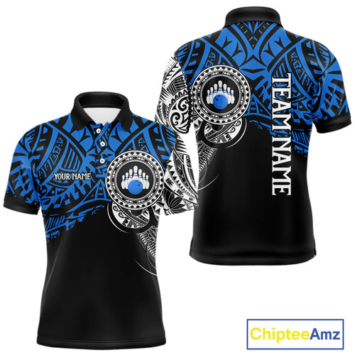 Personalized Black and Blue Tribal pattern Mens Bowling Shirts Custom Team Bowling outfit for men NQS10762