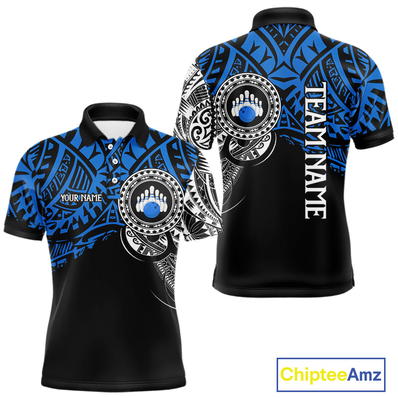 Personalized Black and Blue Tribal pattern Mens Bowling Shirts Custom Team Bowling outfit for men NQS10762