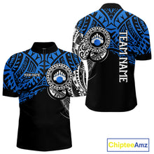 Load image into Gallery viewer, Personalized Black and Blue Tribal pattern Mens Bowling Shirts Custom Team Bowling outfit for men NQS10762