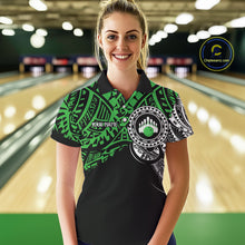 Load image into Gallery viewer, Personalized Black and Green Tribal pattern Women Bowling Shirt Custom Team Bowling outfit for ladies NQS10763
