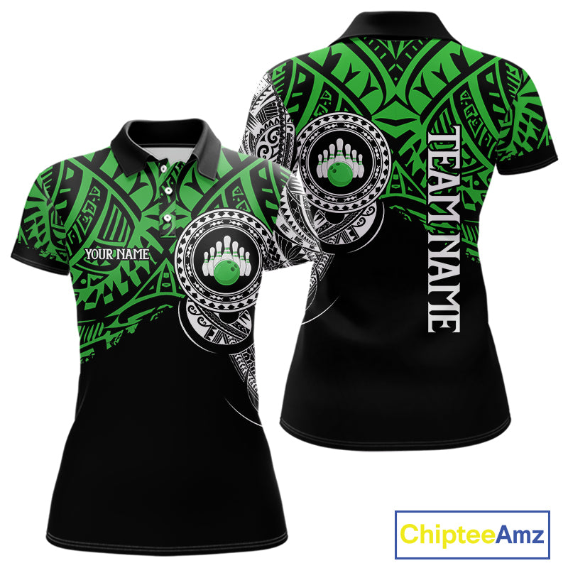 Personalized Black and Green Tribal pattern Women Bowling Shirt Custom Team Bowling outfit for ladies NQS10763