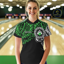 Load image into Gallery viewer, Personalized Black and Green Tribal pattern Women Bowling Shirt Custom Team Bowling outfit for ladies NQS10763