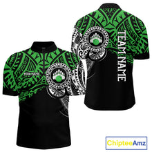 Load image into Gallery viewer, Personalized Black and Green Tribal pattern Mens Bowling Shirts Custom Team Bowling outfit for men NQS10763