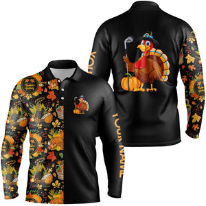 Thanksgiving pattern Black Mens golf polo shirt Custom Turkey Bird golf tops for men Golf Gift NQS8817