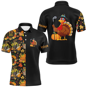 Thanksgiving pattern Black Mens golf polo shirt Custom Turkey Bird golf tops for men Golf Gift NQS8817