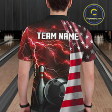Load image into Gallery viewer, Red Lightning Thunder American Flag Bowling Shirts For Men Custom patriotic team bowling jerseys NQS10961